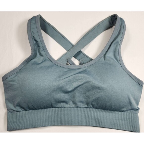 Strappy Criss Cross Sports Bra 3 Pack Padded Yoga Gym Top L Blue Black White NEW - Picture 6 of 8